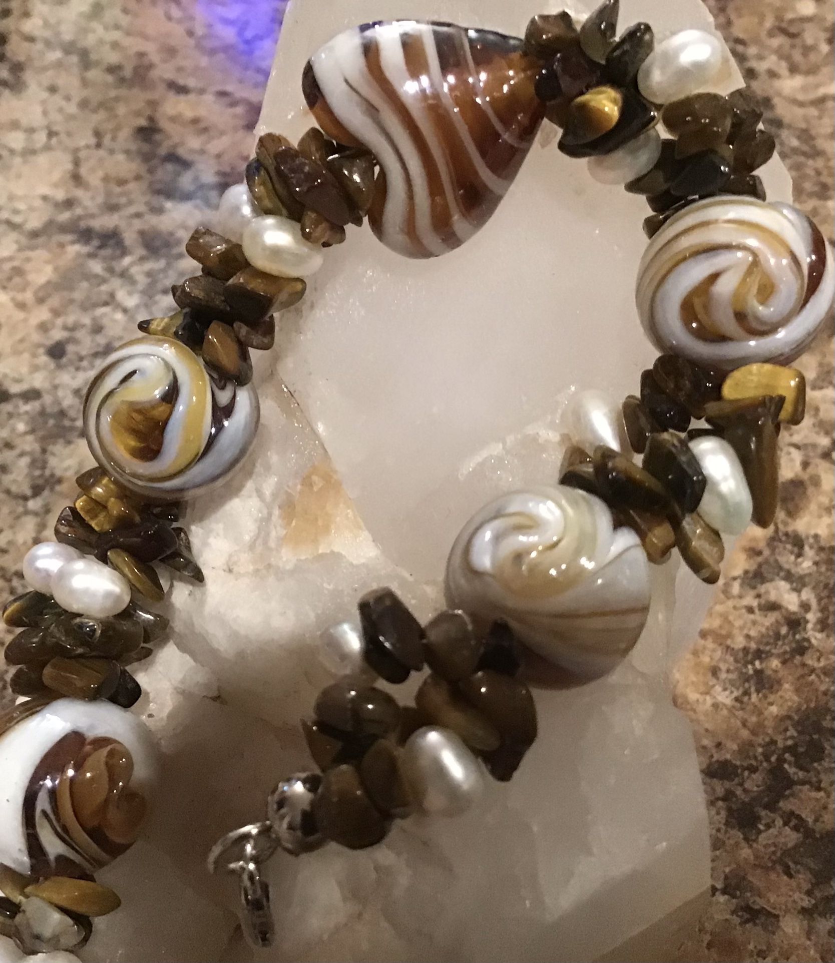 Tiger Eye, Pearl & Glass Bracelet
