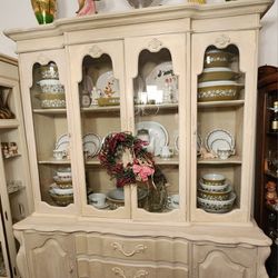 Refinished Chalk Painted Vintage French Provincial China Cabinet,  Table,  Buffet 