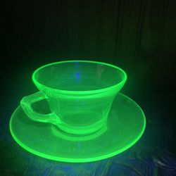 Uranium Glass Cup And Saucer