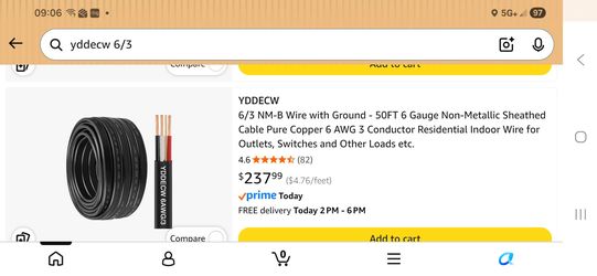 6/3 NM-B cable 6 AWG 3 wires plus ground