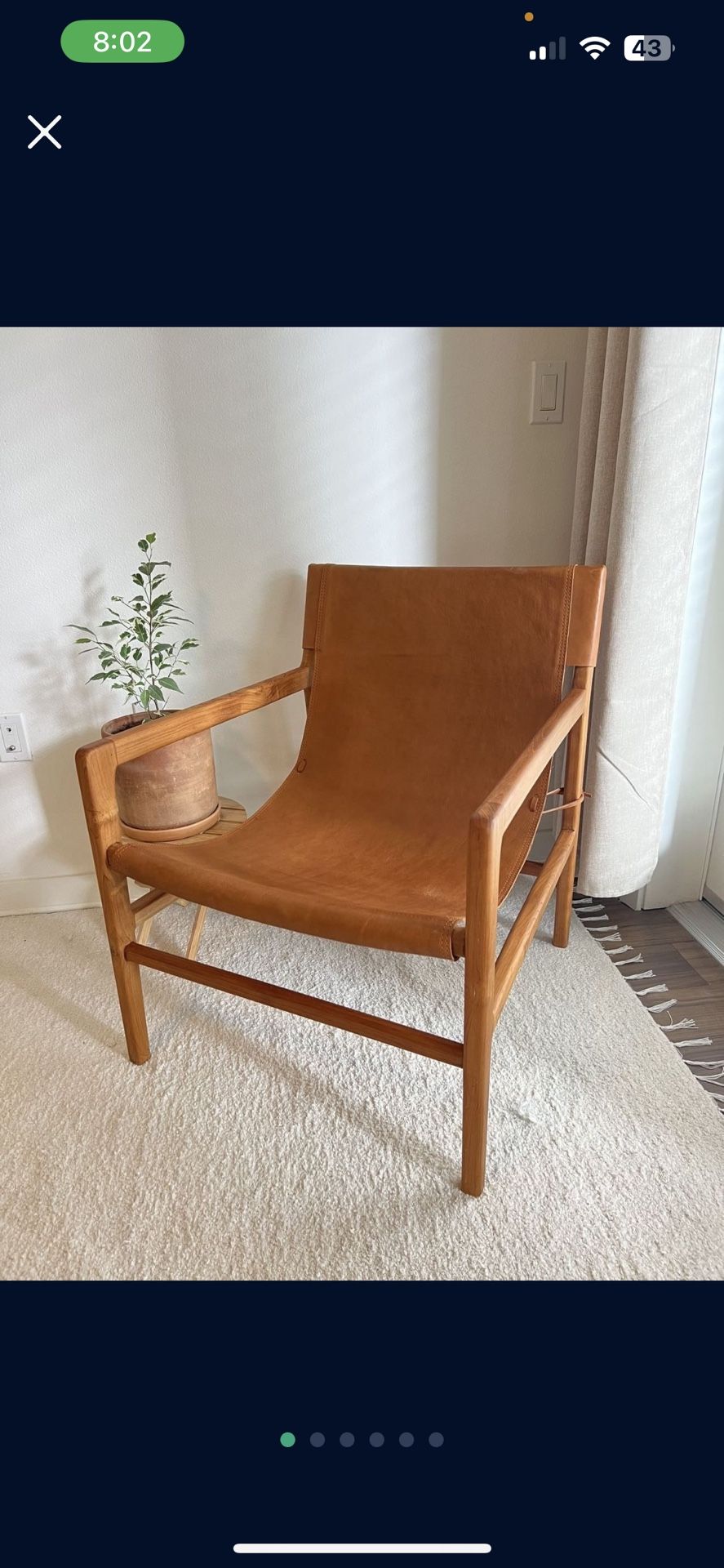 Leather Wood Sling Chair Accent Armchair | Excellent Condition