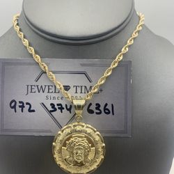 10k Gold Mexican Medallion Piece And Rope Chain. Package Deal 