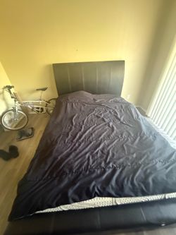 Leather queen bed frame  and mattress