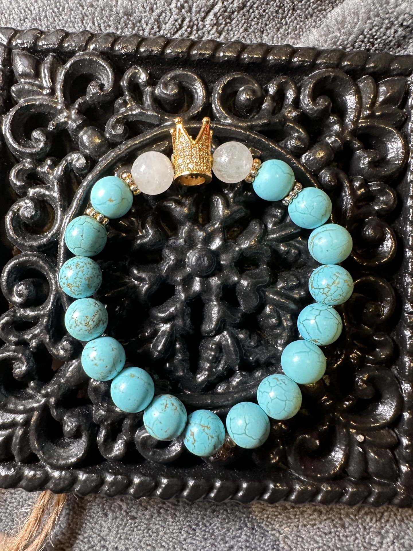 Blue Turquoise Crystal Healing Stone Beaded Stretch Bracelet 