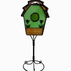  Stained Glass Green Birdhouse Candle Holder