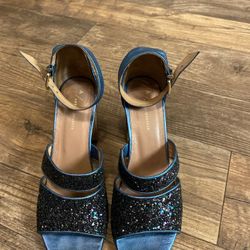 Designer sparkled blue Anthropologie heels 39