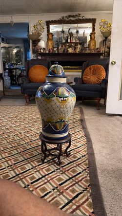 Large Hand-Painted Mexican Talavera Pottery Ginger Jar