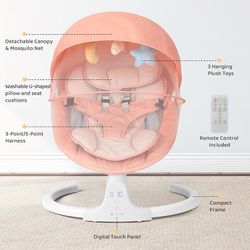 Baby Swings for Infants, Bluetooth Infant Swing with Music Speaker, 3 Seat Positions, 5 Point Harness Belt, 5 Speeds and Remote Control - Po
