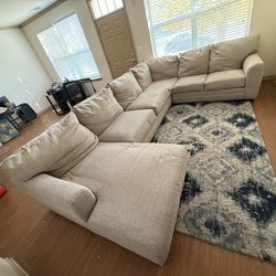 Cottage Chic Beige 150” 4 Piece Left Arm Facing Chaise Sectional