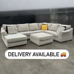 Ashley Furniture Large Beige 3 Piece Sectional Couch Sofa Set + Ottoman - 🚚 DELIVERY AVAILABLE 