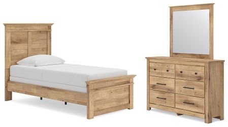 Makidern Tan Twin Panel Bed, Dresser and Mirror (Online Special Price)