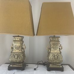 Mid Century Egyptian Style Gold Lamps 