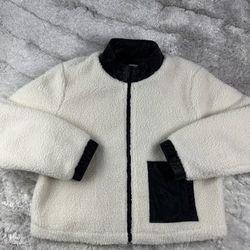 Juicy Couture  Sherpa Bomber Jacket Women's Pebble White Zip Up Snake Trim XL