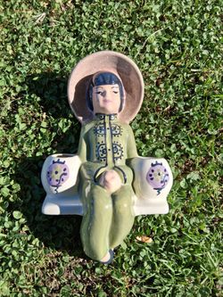 Vintage Weil Ware California Pottery Asian Girl Wall Pocket Planter Large 1940's...asking $25.00