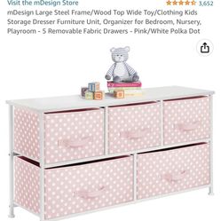 Pink And White 5 Drawer Dresser 