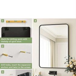 GDCYCDG Black Metal Framed Mirror 15” x 25” Hang Vertical Or Horizontally New In Box