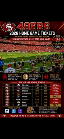 2 Amazing 49ers Lower Level Aisle Seats! All home games for sale