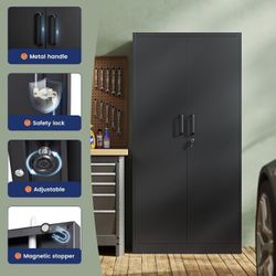 Metal Garage Storage Cabinet with 2 Doors and 5 Adjustable Shelves - 71" Steel Lockable File Cabinet,Locking Tool Cabinets for Office,Home,Garage,Gym,