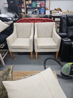 Pair of Striped Upholstered Accent Chairs
