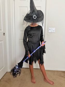 Girls Witch Halloween Costume Set with Broom