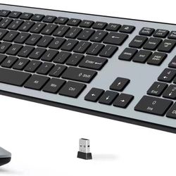  Wireless Keyboard Mouse Combo, 2.4G Full Size Slim Thin Wireless Keyboard and Mouse Set for PC, Desktop, Computer, Laptop, Windows (Space Gray)
