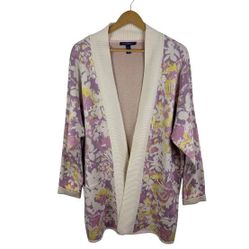 Isaac Mizrahi Live! purple and yellow spring floral long-line cardigan size M