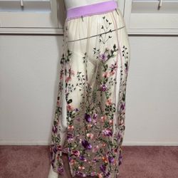 New 3xl purple floral flower embroidered long wrap skirt boho festival sheer