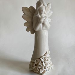 Ceramic Angel Figurine with Floral Base