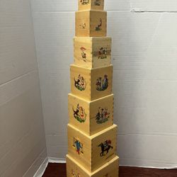 Vtg Mid Century Hermann Eichhorn Wood Childrens 9 Stacking Boxes