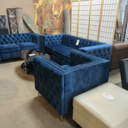 3 Piece Set Blue Sofa Loveseat And Chair 