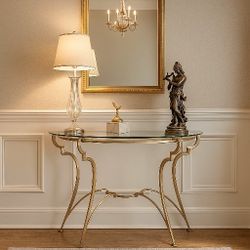 Elegant Gold Metal & Glass Console Table – 46" Wide