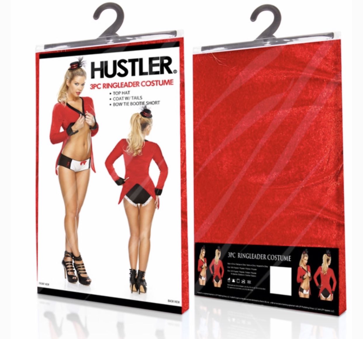 Hustler Sexy Ringleader Costume Halloween Hat 3 Pc Red White Black S/M New