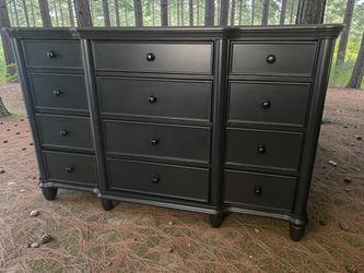 Huge Hamilton Dresser Solid Wood Black Satin 12 Drawers 66x19x43 New