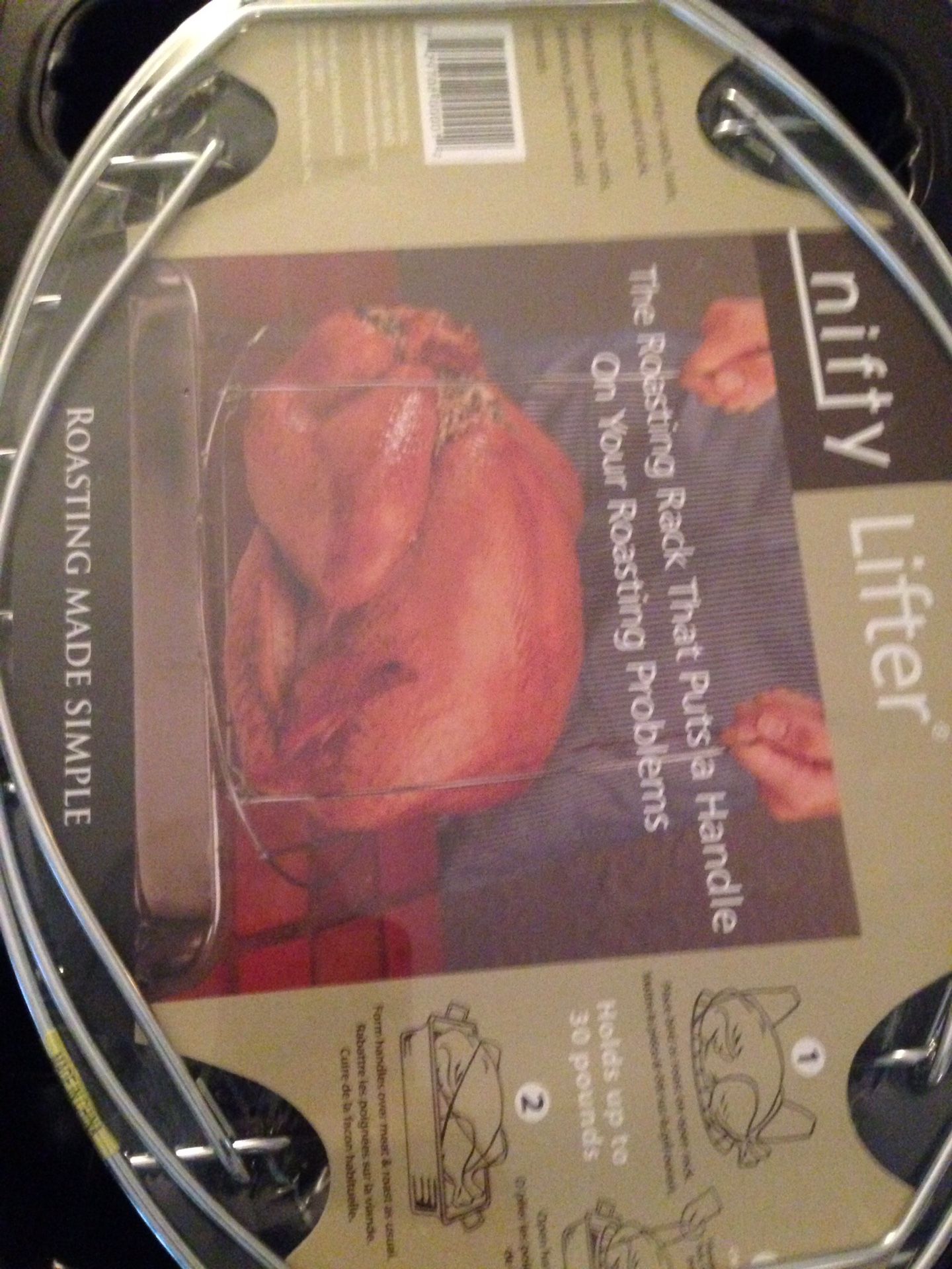 Nifty lifter for turkey, duck, meats etc. roasting made easy