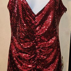 NWT Nasty Gal Sequin Strappy Bodycon Mini Dress Red Large