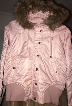 Pink South Pole Jacket with Beige Fur trimmed hood Size M