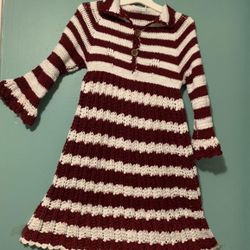 White and Red Crocheted dress For Girls