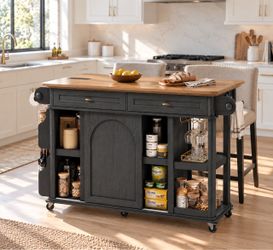 Black Kitchen Island With Storage & Drop Leaf