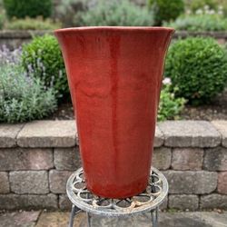 Tall Dark Red glazed  statement  Planter