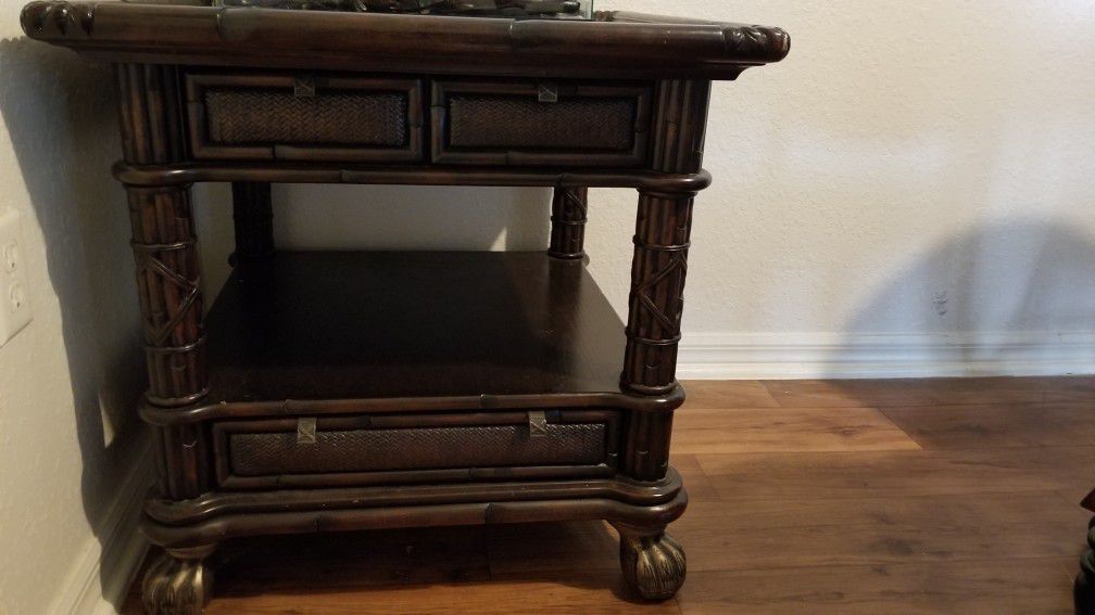 Wooden antique table with drawers