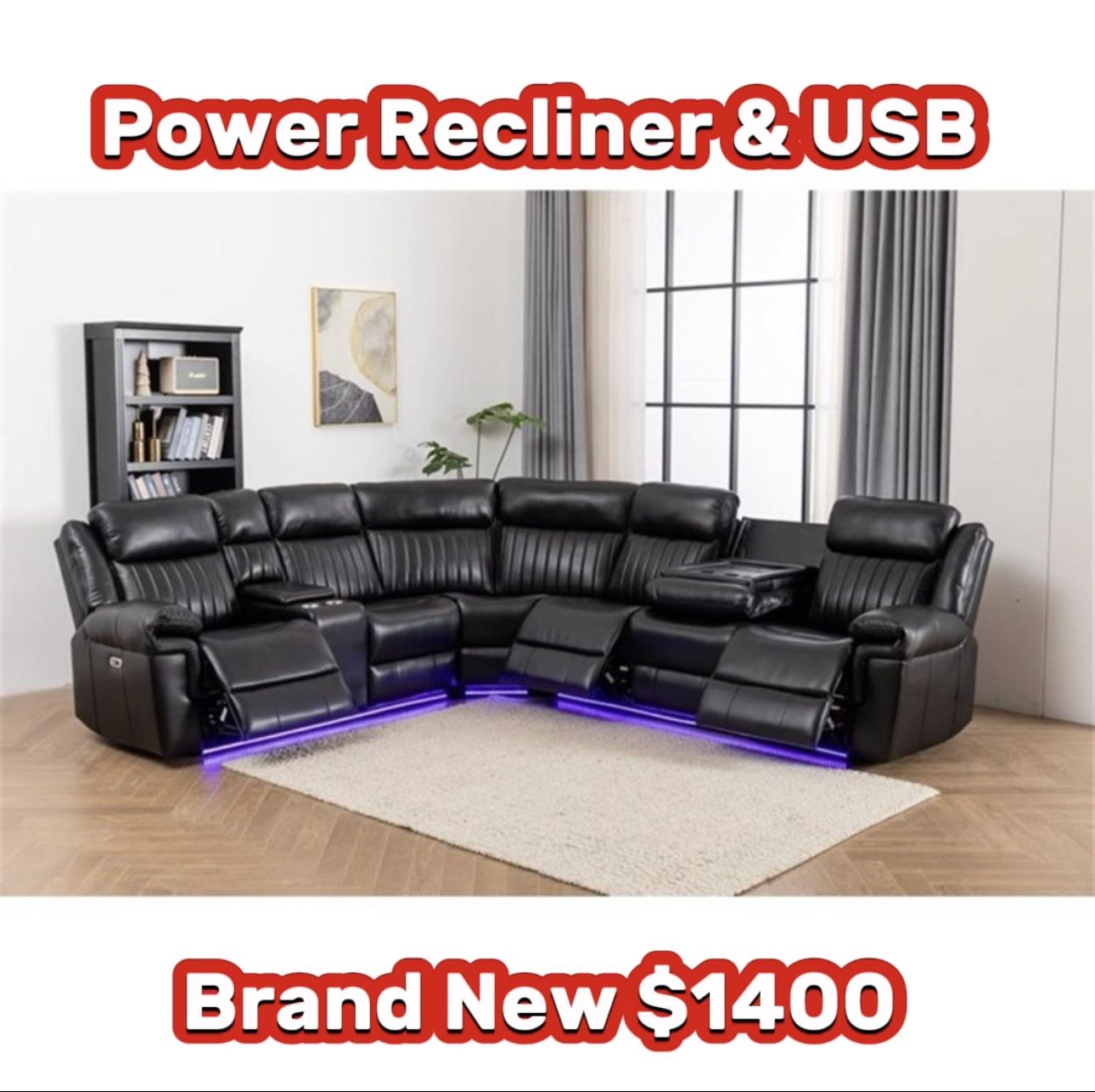 Couch Electric Power Recliner Brand New In Box 📦 With USB & Electric Recliners Cup Holders LED Lighting & Built In Speakers 🔊 Brand New In Box 📦 