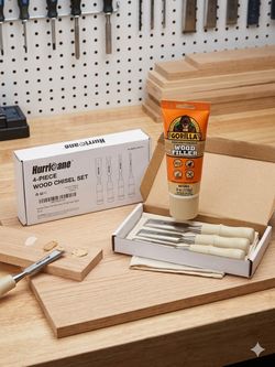 Hurricane 4-Piece Wood Chisel Set & Gorilla Wood Filler Bundle - New
