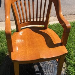 Antique Solid Oak Wood Courtroom Banker Chair Dated 1927 