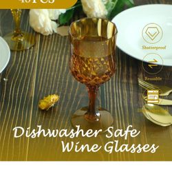 Plastic Wine Glasses，Plastic Goblets Vintage Style Cordial Glasses Drinking Glasses for Wedding Reception, Grand Event Party Supplies (48, Amber)