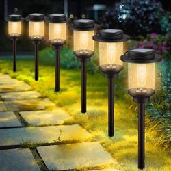 Open Box EVELYNSUN Solar Outdoor Lights Waterproof, Bright Solar Pathway Lights for Walkway Yard Backyard Lawn Patio Driveway Decorative(6 Pack)