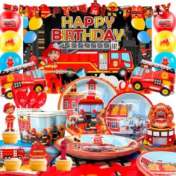 114pcs Fire Truck Birthday Party Supplies (New, Unopened)