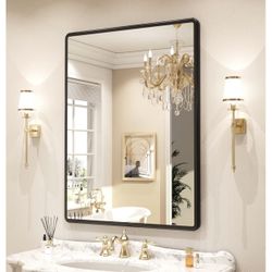 Bathroom Mirror, 24X36 Inch Black Metal Frame Wall Mounted Rounded Rectangle Bathroom Vanity Mirror with Tempered Glass for Washroom Bedroom Living Ro