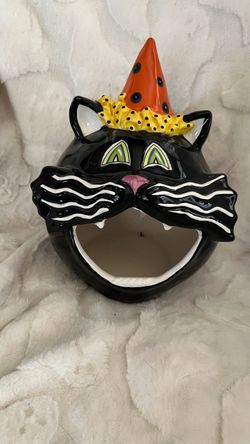 Halloween Black Cat Ceramic Candy bowl  or candle