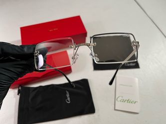 Cartier Silver Eyeglasses Blue Lens Under sunlight 140mm