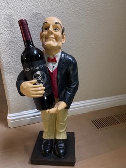 Waiter Butler Wine Bottle Holder Figurine Statue Tuxedo Collectable 23.5"